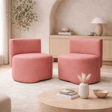 Imagem de Kit 2 Puff Orgânico Feijão Curvo Redondo Com Encosto Sala Quarto Confortável Resistente Suede