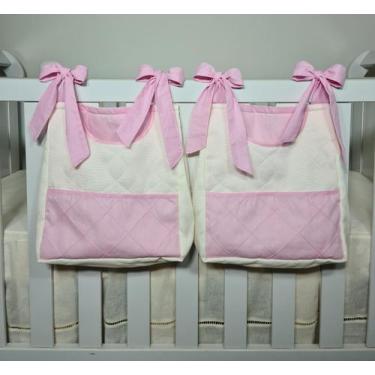 Imagem de Porta Fraldas Para Berço Porta Treco 2 Peças Rosa com Palha - POLYBABY