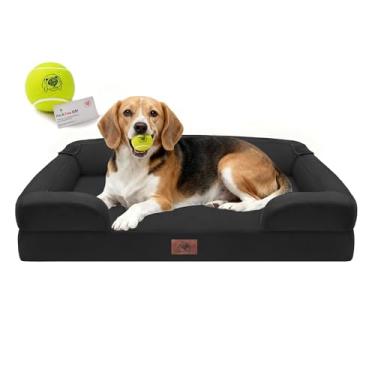 Imagem de Camas ortopédicas para cães grandes e médios, sofá-cama grande de espuma viscoelástica impermeável com capa lavável removível, brinquedo de bola de tênis, 91 x 69 cm