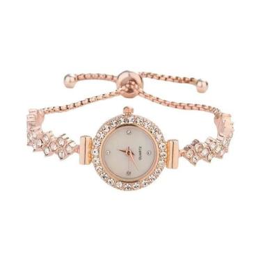 Imagem de Relógio De Quartzo Feminino Elegante Dourado Com Pulseira Luxuosa Deco