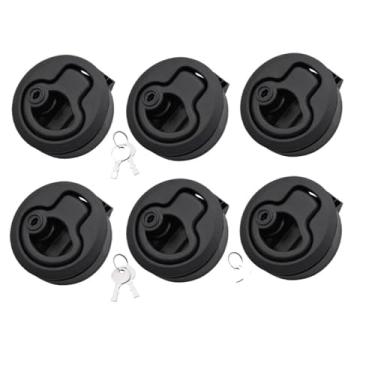 Imagem de Fechadura de convés redonda para barco marinho com chave de plástico preto com alça de anel de elevação 2/4/6 peças (6 peças)