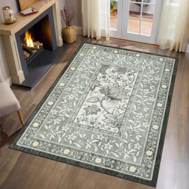Imagem de GarveeHome Tapete Provence Botanical Grove 10 x 15 cm vintage Cottagecore cinza macio verde neblina 10 x 15 tapete lavável para quarto, sala de estar, berçário, cozinha, entrada, tapete interno