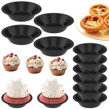 Imagem de 10 peças de mini formas de torta, prato individual antiaderente reutilizável de 12 cm, pequeno utensílio redondo de metal, formas de cozimento de quiche para sobremesa, bolo, frutas e carne