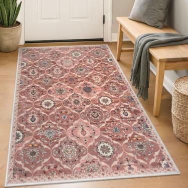 Imagem de KILOCOCO Tapete marroquino 7,5 x 12,7 cm lavável, tapete floral vintage para ambientes internos antiderrapantes, estampa de lã sintética, tapete de entrada para lavanderia, sala de jogos, escritório