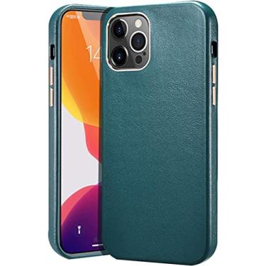 Imagem de VEVEL Capa compatível com iPhone 12/12 Pro 6,1 polegadas, capa de couro premium super fina antiderrapante à prova de choque, acessórios de liga, forro de microfibra, compatível com carregamento sem fio (cor: verde)