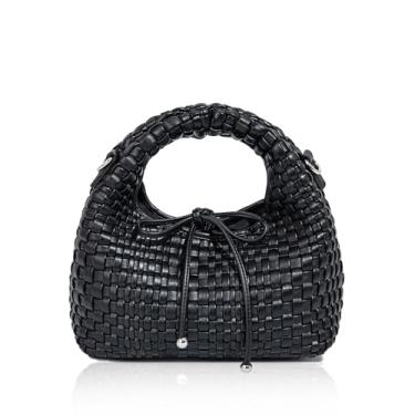 Imagem de JINMANXUE Mini bolsa feminina moderna, sacola de tecido, bolsa composta, bolsa de corrente de tricô, bolsas de ombro transversais, Laço preto, One Size, Tendência