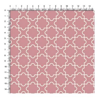 Imagem de Tecido Tricoline 100% Algodão, Padrão Quatrefoil Rosa e Branco, 50x150 cm, Estampa Digital, Ideal para Artesanato, Patchwork e Decoração