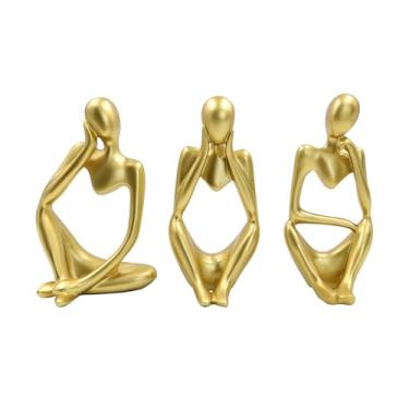 Imagem de ATSKIM 3 peças estátua de pensador esculturas modernas decoração de casa ouro decoração abstrata arte pequena resina estatuetas colecionáveis estéticas presentes de inauguração de casa para casa sala
