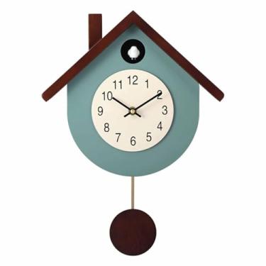 Imagem de Generic Relógio de Cuco com Pêndulo, Relógio de Parede de Madeira para Escritório, Quarto Infantil, Festa de Inauguração, Sala de Jantar, Azul