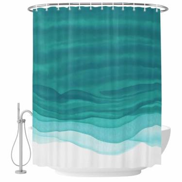 Imagem de Cortina de chuveiro Ombre azul-petróleo ondulada abstrato cor gradiente conjunto de cortinas de banho tecido impermeável para banheiro decoração de banheira acessórios de casa 182 x 182 centímetros