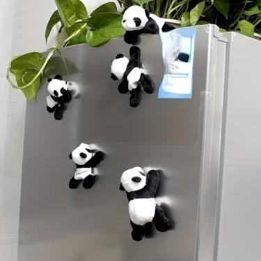 Imagem de 5 peças criativo desenho animado macio panda ímã de geladeira 3D geladeira adesivos magnéticos escritório quadro branco suporte de mensagem decoração de casa (apenas dois são preenchidos)
