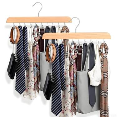 Imagem de Cabide de sutiã para organizador de armário, cabides de regata de madeira com 20 ganchos dobráveis, design rotativo de 360°, armazenamento com economia de espaço para regatas, sutiãs, cachecóis