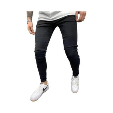 Imagem de Calças Jeans Skinny Rasgadas Slim Fit Para Homens, Cintura Alta, Estil