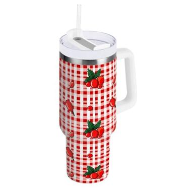 Imagem de SEHANY Copo de cereja fofo de 850 g com alça, copo isolado a vácuo de aço inoxidável de parede dupla, caneca de café à prova de vazamento, copo de viagem isolado cabe no suporte de copo de carro