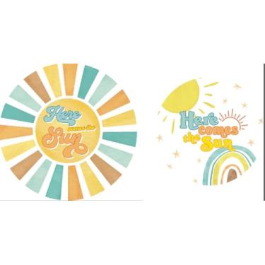 Imagem de AnyDesign Pratos de papel Boho Sun Pratos descartáveis 18 cm e 23 cm Here Comes The Sun Sunshine Prato decorativo para chá de bebê de verão, suprimentos de festa de aniversário, 48 peças