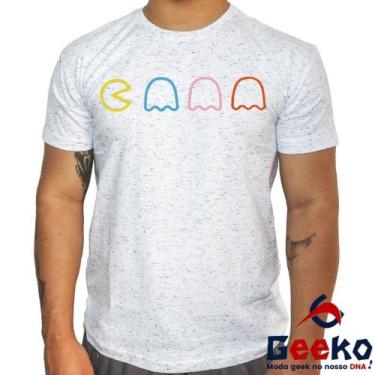 Imagem de Camiseta Pac Man 100% Algodão Games Pac-Man Geeko, Branco mescla gola 