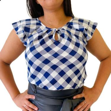 Imagem de Blusinha Feminina Social Crepe Estampa Xadrez - Look Modas Octavio, G,