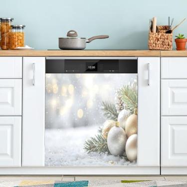 Imagem de SEHANY Linda capa magnética de bola de Natal para lava-louças, adesivos magnéticos decorativos antiarranhões para painel de geladeira e lava-louças, decoração de Natal de cozinha doméstica 58 x 66 cm