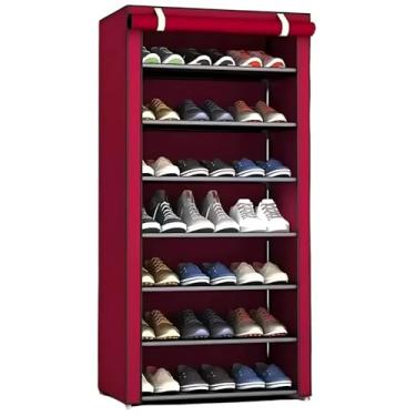 Imagem de Sapateira Organizadora 9 Andares para 27 Pares | Armário Multiuso Desmontável Fácil de Montar para Casa e Quarto(VINHO 7 ANDARES)