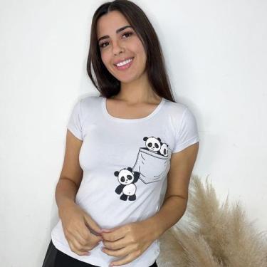 Imagem de Blusa Feminina Viscolaycra de Panda Camiseta dia a dia - GK TODA BELA,