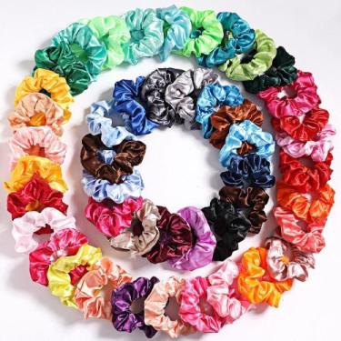 Imagem de Kit 05 Xuxinha de Cetim Scrunchie Elástico de Cabelo Rabicó Frufru par