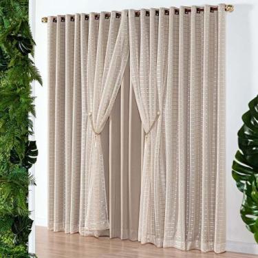 Imagem de Cortina Iris 2 Metros Semi Blackout Sala Quarto para Varão - Bege - 10