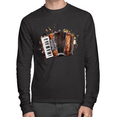 Imagem de Camiseta Algodão Acordeon Sanfona Manga Longa - Foca na Moda, Preto, G