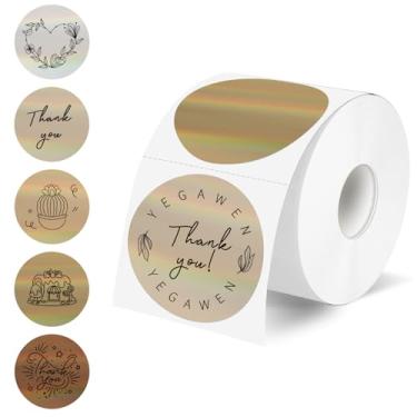 Imagem de STARLIBOO Etiquetas térmicas redondas holográficas de 5 cm, etiquetas adesivas de impressora térmica com círculo de glitter, etiquetas diretas autoadesivas para embrulho de presente - gradiente bege