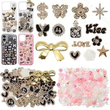 Imagem de Kit de 380 peças de amuletos mágicos de lixo, capas de telefone punk grande lixo, amuleto de resina rosa mista coração estrela arco flor encantos para personalizar capa de telefone DIY artesanato