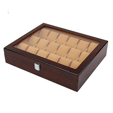 Imagem de Caixa de relógio de madeira com 18 compartimentos, fivela de metal bloqueável e 18 travesseiros removíveis - Organizador de joias elegante para guardar relógios, pulseiras e acessórios