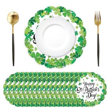 Imagem de HSDSH 50 peças de jogo americano de papel feliz dia de São Patrício, tapetes descartáveis trevo da sorte de 33,4 polegadas trevo verde primavera tapetes de mesa para primavera, férias irlandesas