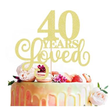 Imagem de Topper de bolo 40 Years Loved - Decoração de bolo de aniversário de 40 anos e aniversário com glitter dourado para mulheres e homens, suprimentos de festa, adereços de cabine de fotos