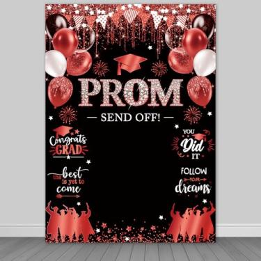 Imagem de Fitumiw Pano de fundo de formatura 2026 formatura 2026 decorações de festa fundo parabéns graduado banner adereços para cabine de fotos (vermelho, 1,5 x 2,1 m)
