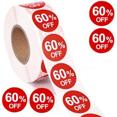 Imagem de 1000 adesivos com 60% de desconto, adesivos redondos de 2,5 cm com 60% de desconto, etiquetas de promoção prática, etiquetas de vendas para lojas de varejo, supermercados, lojas (vermelho)