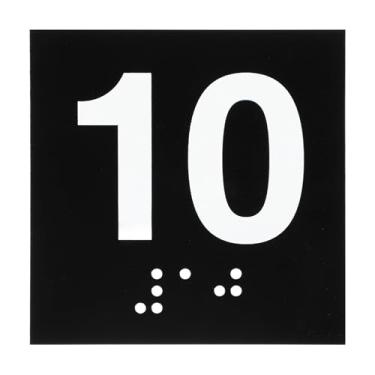 Imagem de PATIKIL Placa de número de sala de exames, placa número 10 de 20 cm x 20 cm com identificação autoadesiva em braille e tátil para assistência de escritório no centro de teste, branco sobre preto