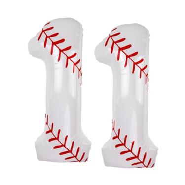 Imagem de Balão de beisebol de 101 cm, decorações de festa de aniversário de 11 anos para meninos, balão número 11 de beisebol para suprimentos de festa com tema esportivo