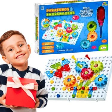 Imagem de Kit de montagem infantil bancada brinquedo com ferramentas parafusos engrenagens funcional educativo escolar presente menino menina criança 4 anos
