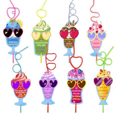 Imagem de AouEtnay 32 Pack Valentines Day Gifts Cards for Kids Crazy Straw Valentines Cards with Straws for Girls Boys Classroom Gift Exchange, School Prizes, Party Favors