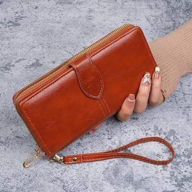 Imagem de Carteira feminina fashion estilo longo com zíper carteiras de grande capacidade para cartão de crédito bolsas de mão bolsas de embreagem para presente, Marrom