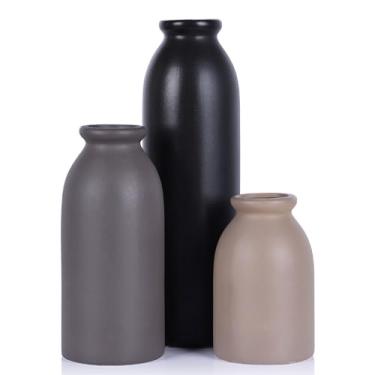 Imagem de Conjunto de 3 vasos de cerâmica fosca - Estilo rústico moderno de casa de fazenda, vasos decorativos para mesa de jantar, prateleira, quarto, sala de estar, cozinha, escritório, banheiro, manto