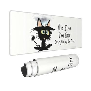 Imagem de Tapete de rato grande para jogos, cosido, galáxia longa, japonesa, flor de cerejeira, mármore, para casa e escritório (80 x 30 cm) (gato preto)