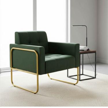 Imagem de Poltrona Sala Decorativa Elisa Base Tubular Alta Dourada Sintético PU Verde D03 - D'Rossi