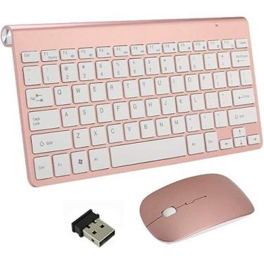 Imagem de Conjunto De Teclado E Mouse, Teclado Sem Fio Mouse Combo Slim Teclado E Mouse Conjunto Ultrafino Sem Fio Layout Do Reino Unido Para Pc/Laptop/Windows/Mac, Rose Gold