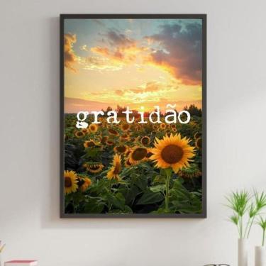 Imagem de Quadro Gratidão Girassol - Por Do Sol Moldura Preta 24X18Cm