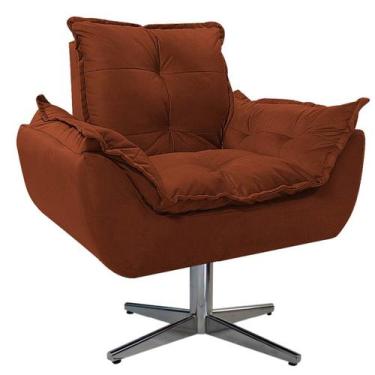 Imagem de Poltrona Opala Base Giratória de Metal Suede Terracota - Doce Sonho Mó
