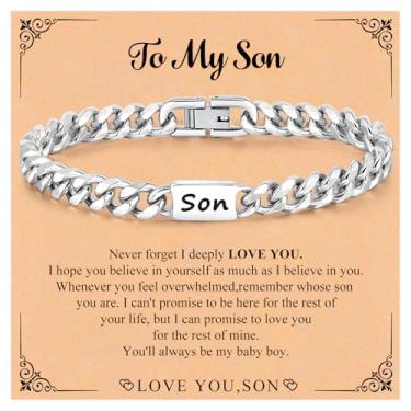 Imagem de Pulseira de aço inoxidável, presente para homens, pai, filho, 7 mm de largura, pulseira masculina cubana grossa, corrente de elos sólidos, clássica, hip hop, empilhamento em camadas, grossas, joias