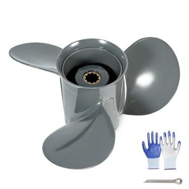 Imagem de Tonvesda Hélice de barco de popa de alumínio de atualização OEM para motores Honda 10 dentes estriados 25-30 HP, 9 1/4x12 9 7/8x9 9 7/8x10 9 7/8x11 9 7/8x12 9 7/8x13 (9 7/8x9)