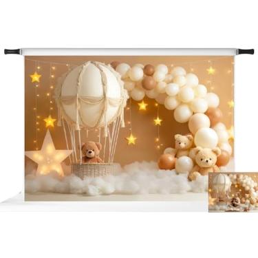 Imagem de Kate Cenários fotográficos de aniversário, balões quentes, nuvem, estrela cintilante, adereços para sessão de fotos para festas de aniversário, 2,1 x 1,5 m