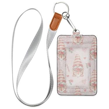 Imagem de Burbuja Porta-crachá de couro com cordão, etiqueta de identificação de flores de gnomos com 1 janela transparente para identidade e 2 compartimentos para cartão para escritório, enfermeira, professor