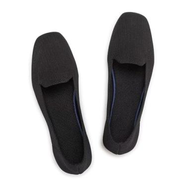 Imagem de Frank Mully Mocassim feminino sem cadarço bico quadrado confortável para trabalho no escritório, lindo mocassim sem cadarço, 6027 preto, 37